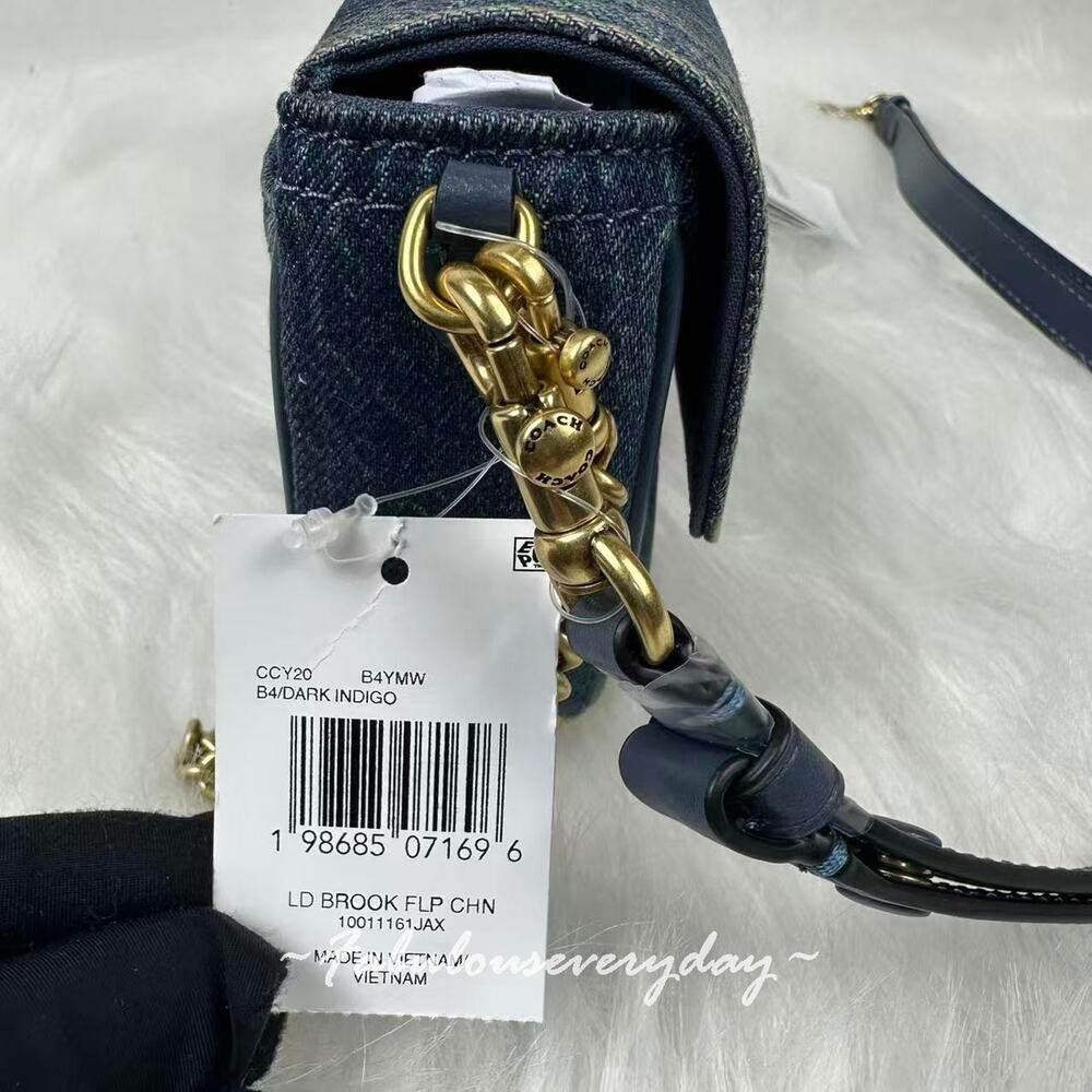 Coach Brook Flap Chain Bag In Loved Denim Shoulder Bag Gold/Blue CCY20 NWT - Picture 6 of 9